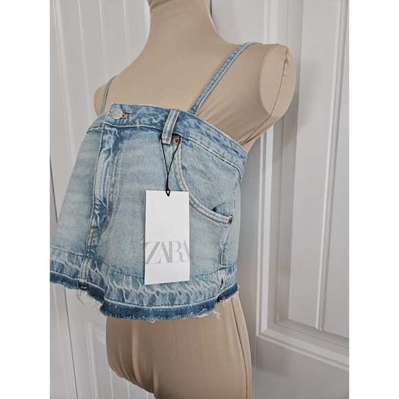 NWT ZARA Cropped Denim Spaghetti Strap Top Women’s Size XS Jean Tank Top - Picture 3 of 7
